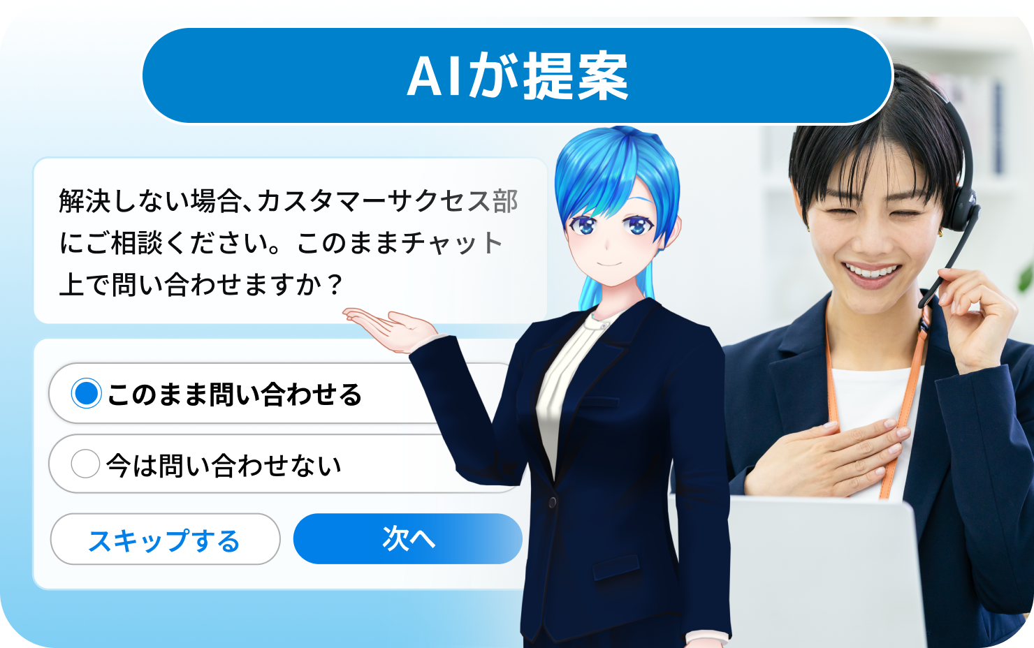 トラブル内容に応じて担当者を提示し、問い合わせを提案・受付